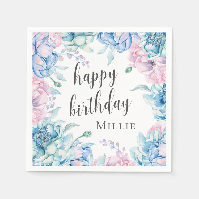 Serviette En Papier Aquarelle Floral Élégante ferme Joyeux anniversair (Devant)