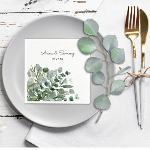 Serviette En Papier Aquarelle Floral Eucalyptus Mariage