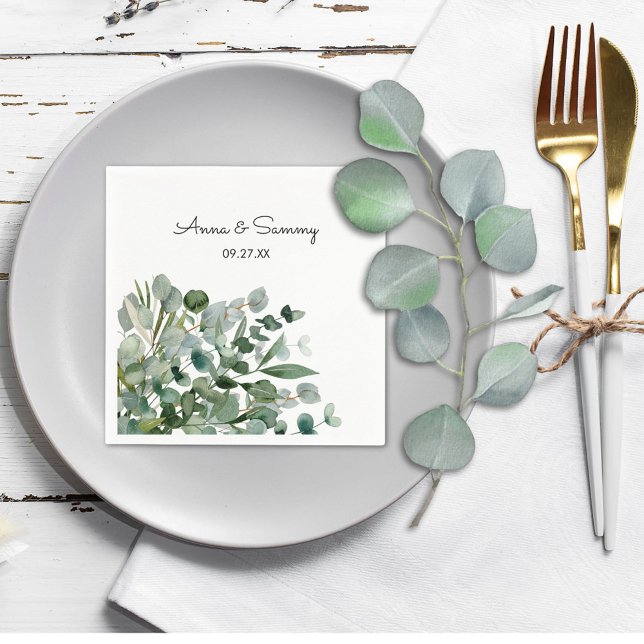 Serviette En Papier Aquarelle Floral Eucalyptus Mariage (In situ Wedding reception)