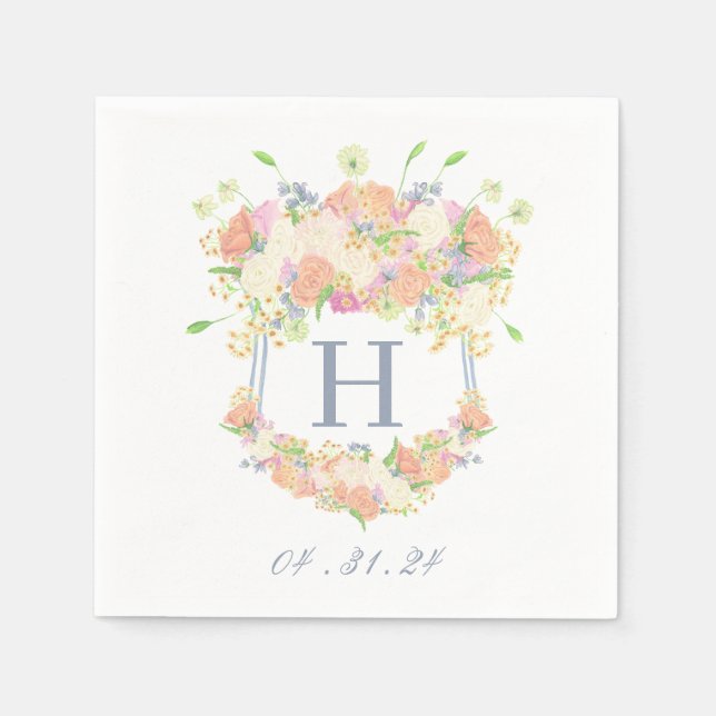 Serviette En Papier Aquarelle Floral Garden Party Crest (Devant)