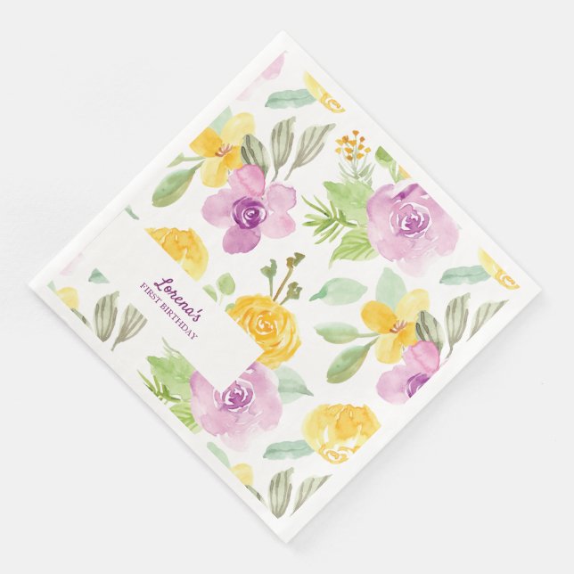 Serviette En Papier Aquarelle Floral Garden Party Fille personnalisée (Coin)