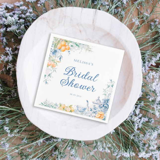 Serviette En Papier Aquarelle Floral & Lemons Tea Party Fête des marié (Créateur téléchargé)