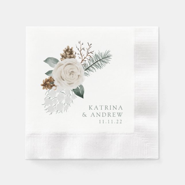 Serviette En Papier Aquarelle Floral Mariage Cocktail  Napkins (Devant)