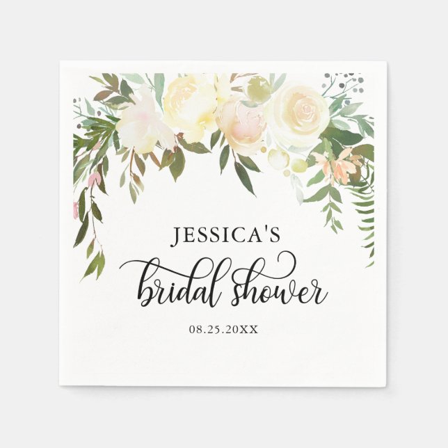 Serviette En Papier Aquarelle Floral rose Beige Ivy Fête des mariées (Devant)