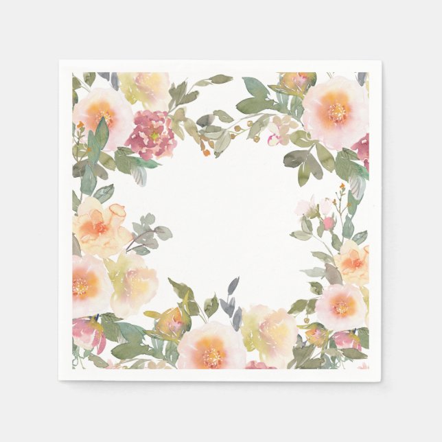Serviette En Papier Aquarelle Floral rose Fête des mariées verte (Devant)