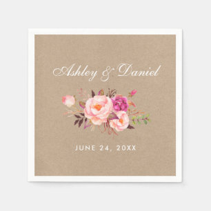 Serviette En Papier Aquarelle Floral rose Mariage Kraft