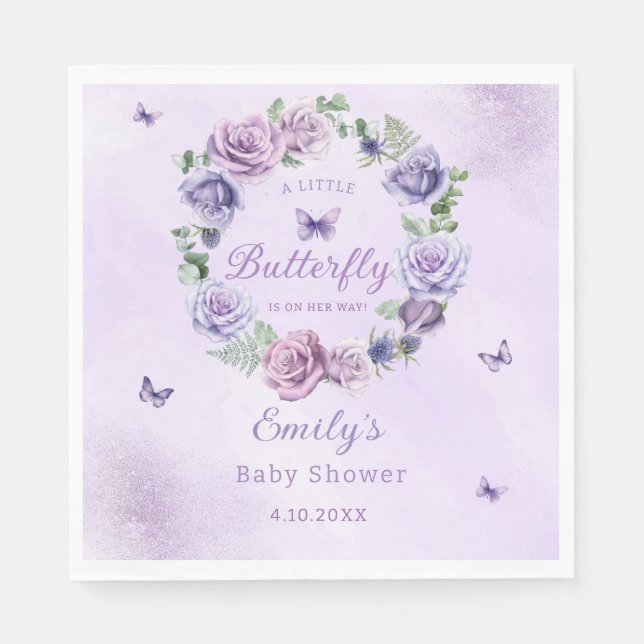 Serviette En Papier Aquarelle Floral violet baby shower papillon (Devant)
