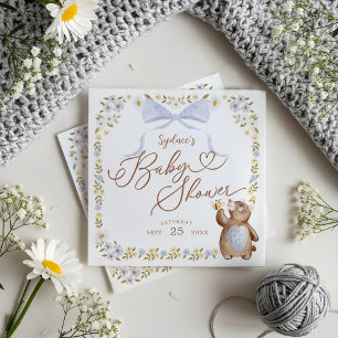 Serviette En Papier Aquarelle Floral Woodland Knished Bear Baby Boy