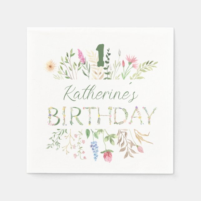 Serviette En Papier Aquarelle florale Alphabet ABC Anniversaire Cockta (Devant)