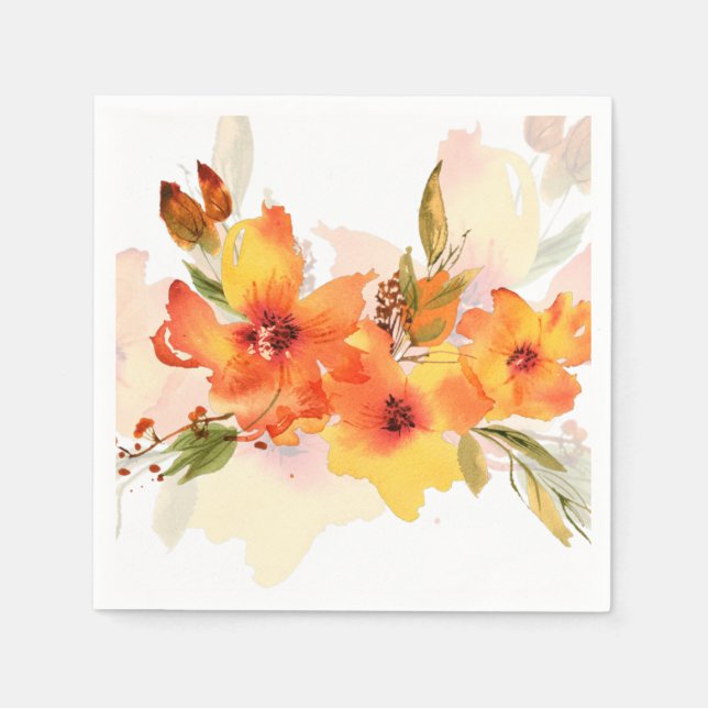Serviette En Papier Aquarelle florale automnale orange   (Devant)