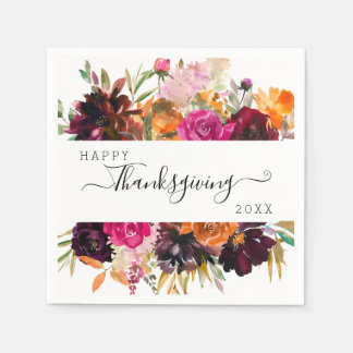 Serviette En Papier Aquarelle Florale Automne Boho Thanksgiving