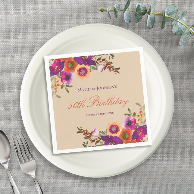 Serviette En Papier Aquarelle Florale Automne fête d'anniversaire (Watercolor Floral Fall Birthday Party Napkins)