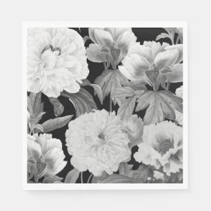 Serviette En Papier Aquarelle florale Black & White Peonies