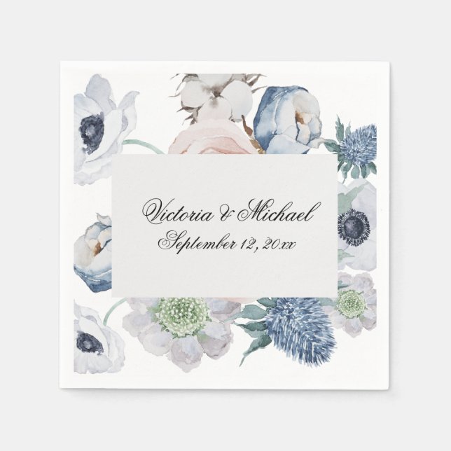 Serviette En Papier Aquarelle Florale Bleue Naples Florales (Devant)