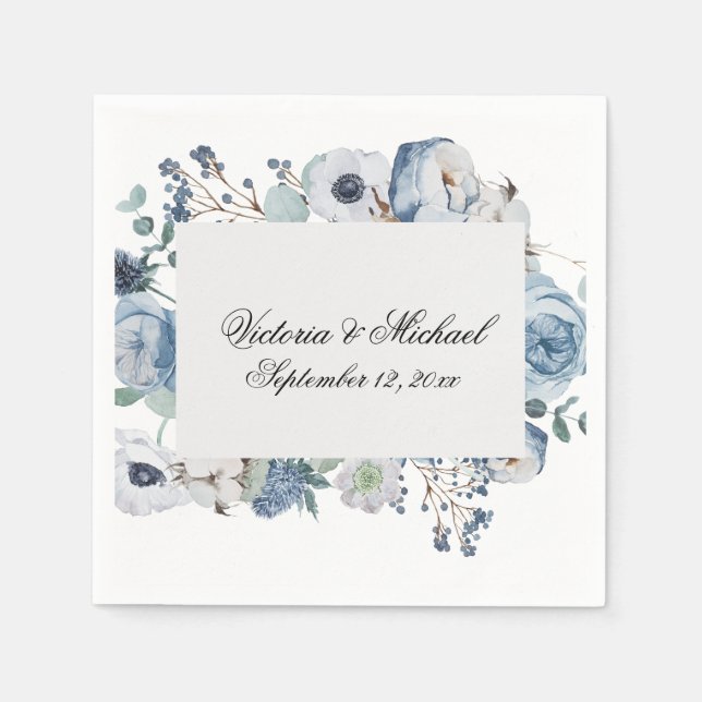 Serviette En Papier Aquarelle Florale Bleue Naples Florales (Devant)