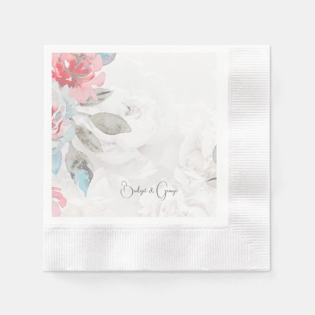 Serviette En Papier aquarelle florale fleur sauvage rose pivoine maria (Devant)