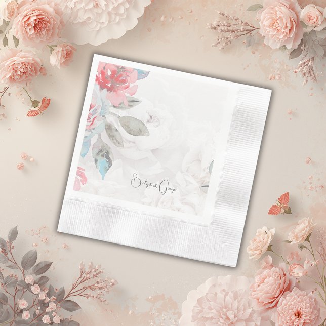 Serviette En Papier aquarelle florale fleur sauvage rose pivoine maria (Créateur téléchargé)