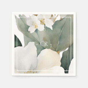 Serviette En Papier Aquarelle florale Initiales de feuillage