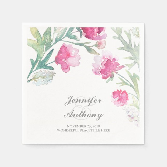 Serviette En Papier Aquarelle florale Mariage de bouquet Peony rose (Devant)