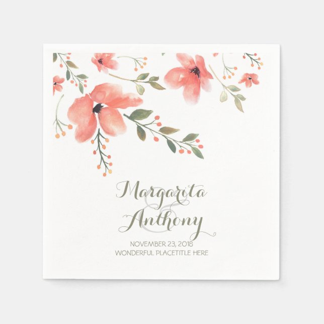 Serviette En Papier Aquarelle florale Mariage élégant (Devant)