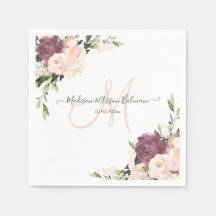 Aquarelle florale monogramme Rose poussiéreux