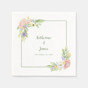 Serviette En Papier Aquarelle Florale Papillons Mariage et Fiançailles