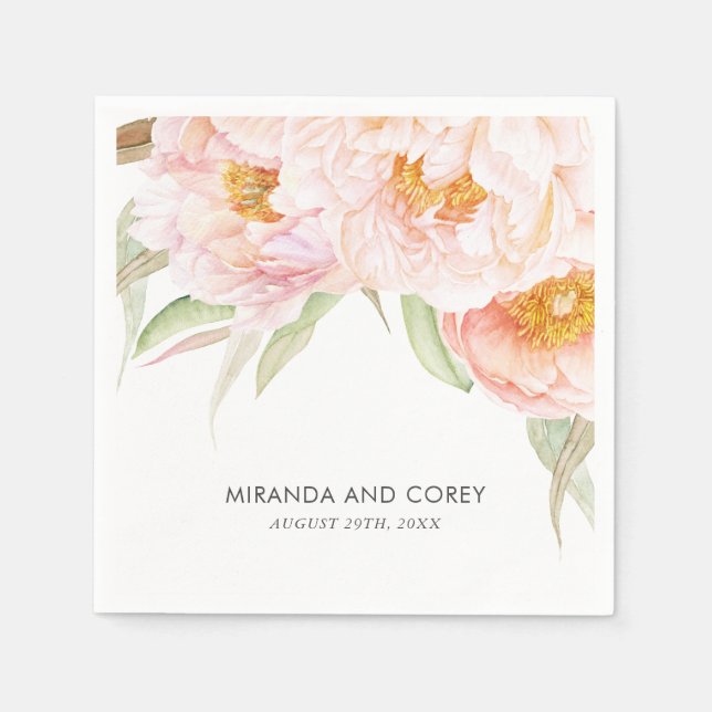 Serviette En Papier Aquarelle Florale Pink Peonies (Devant)