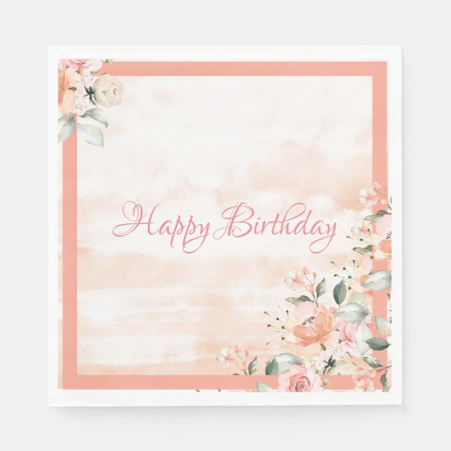 Serviette En Papier Aquarelle florale rose Blush Typographie moderne (Devant)
