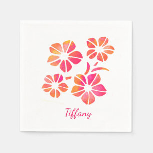 Serviette En Papier Aquarelle florale rose jaune personnalisée saturée