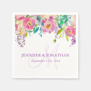 Serviette En Papier Aquarelle Florale rose Lilac violet Mariage de cou