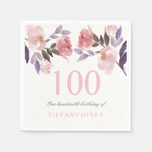 Serviette En Papier Aquarelle florale rose Peach 100e anniversaire