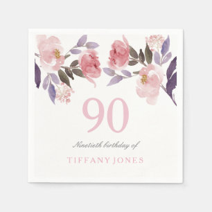Serviette En Papier Aquarelle florale rose Peach 90e anniversaire