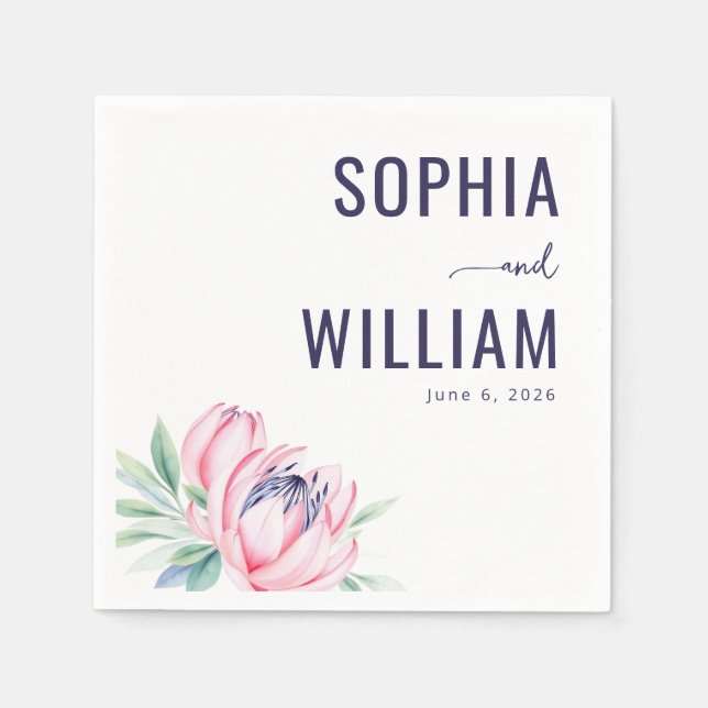 Serviette En Papier Aquarelle Florale Rose Sérène (Devant)