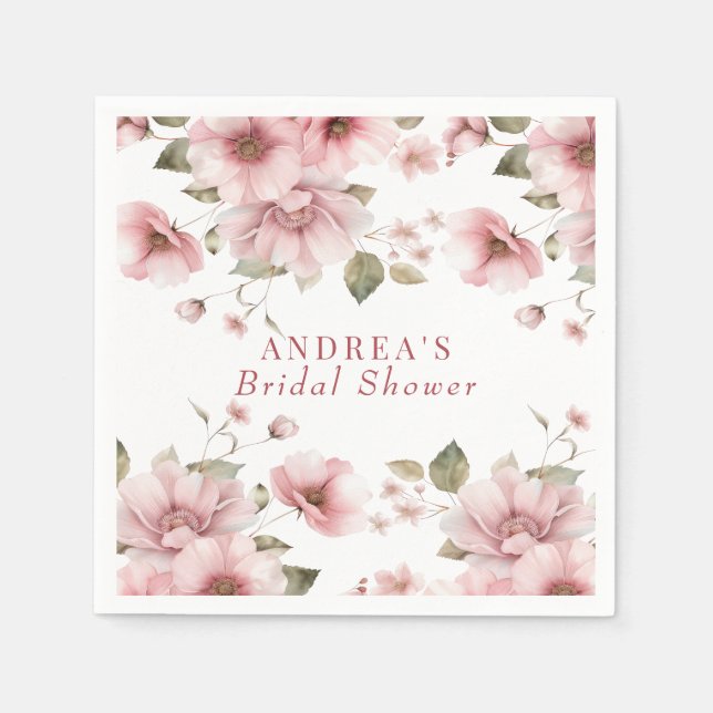 Serviette En Papier Aquarelle florale rose tendre  (Devant)