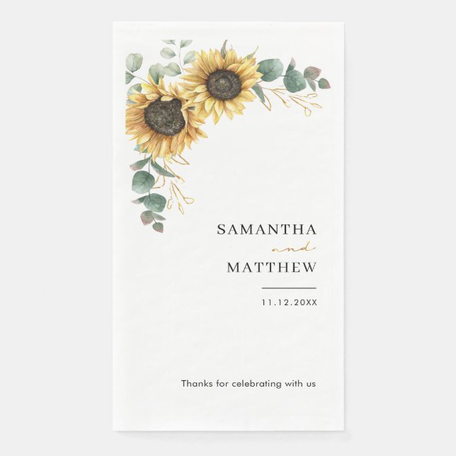 Serviette En Papier Aquarelle Florale Tournesol Mariage Eucalyptus (Devant)