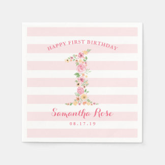 Serviette En Papier Aquarelle Florale Un premier anniversaire