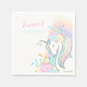 Serviette En Papier Aquarelle florale Unicorn Fille Anniversaire