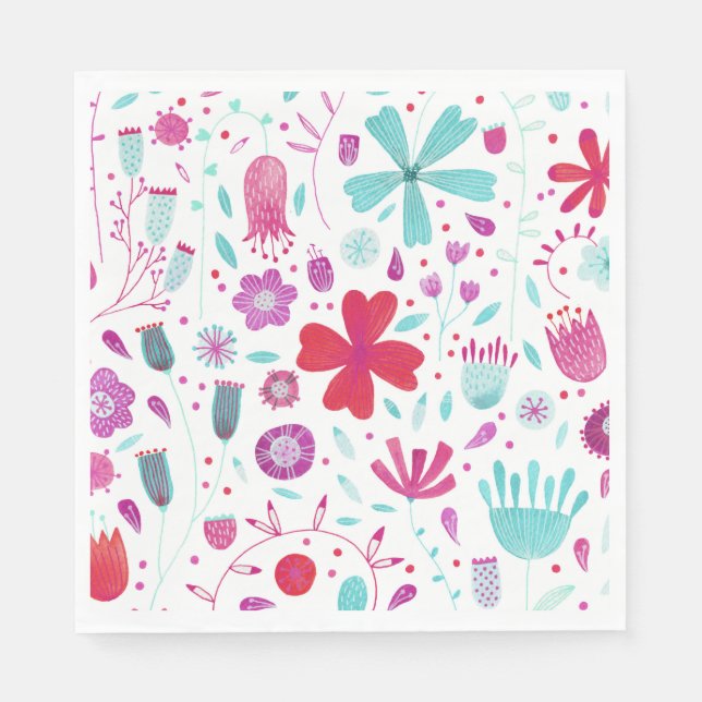 Serviette En Papier Aquarelle Flower Meadow Turquoise (Devant)