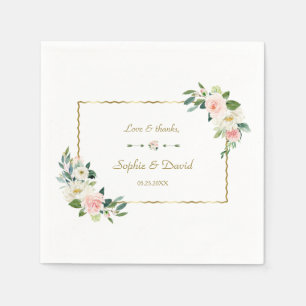 Serviette En Papier Aquarelle Flush Flowers Mariage Gold Navy