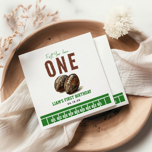 Serviette En Papier Aquarelle Football première année en bas | Anniver (Créateur téléchargé)