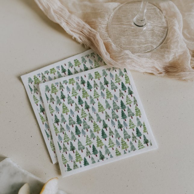 Serviette En Papier Aquarelle Forêt d'hiver de pins rustiques (Créateur téléchargé)