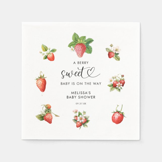 Serviette En Papier Aquarelle Fraise Berry Baby shower sucré (Devant)