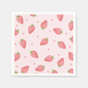 Serviette En Papier Aquarelle fraise fête d'anniversaire Berry rose