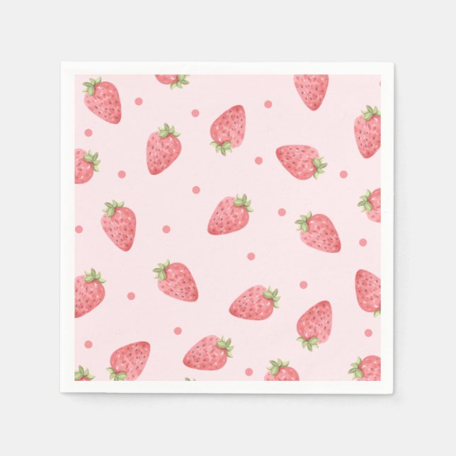Serviette En Papier Aquarelle fraise fête d'anniversaire Berry rose (Devant)