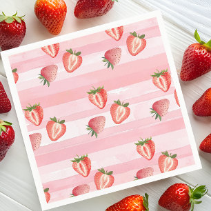Serviette En Papier Aquarelle fraise rayures roses