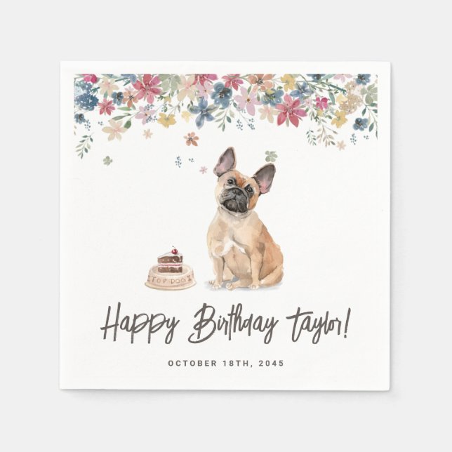 Serviette En Papier Aquarelle French Buldog Chien fête d'anniversaire (Devant)