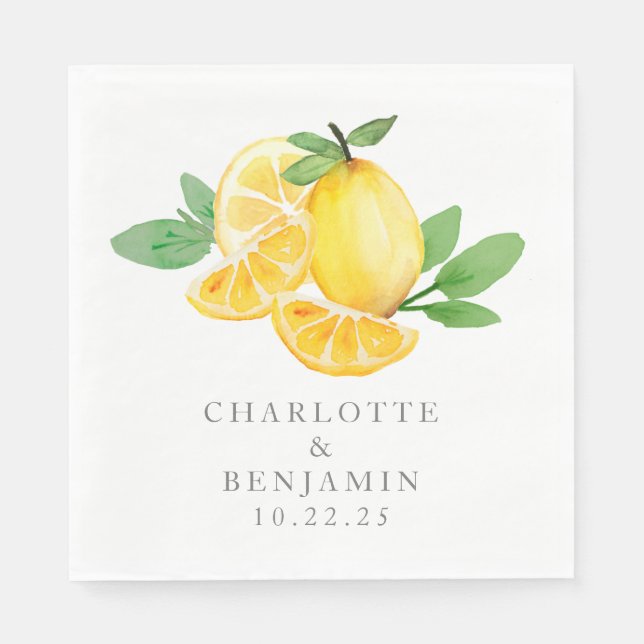 Serviette En Papier Aquarelle Fruit citron Mariage personnalisé (Devant)