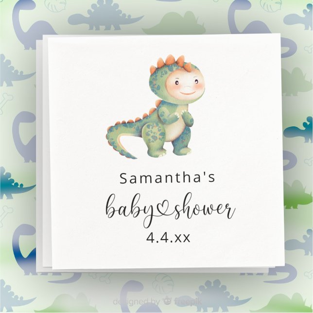 Serviette En Papier Aquarelle garçon baby shower dinosaure (Créateur téléchargé)
