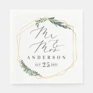 Serviette En Papier aquarelle géométrique or feuillage