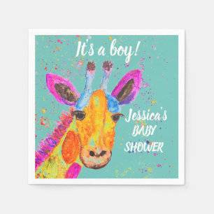 Serviette En Papier Aquarelle Giraffe Safari Jungle Baby shower mignon